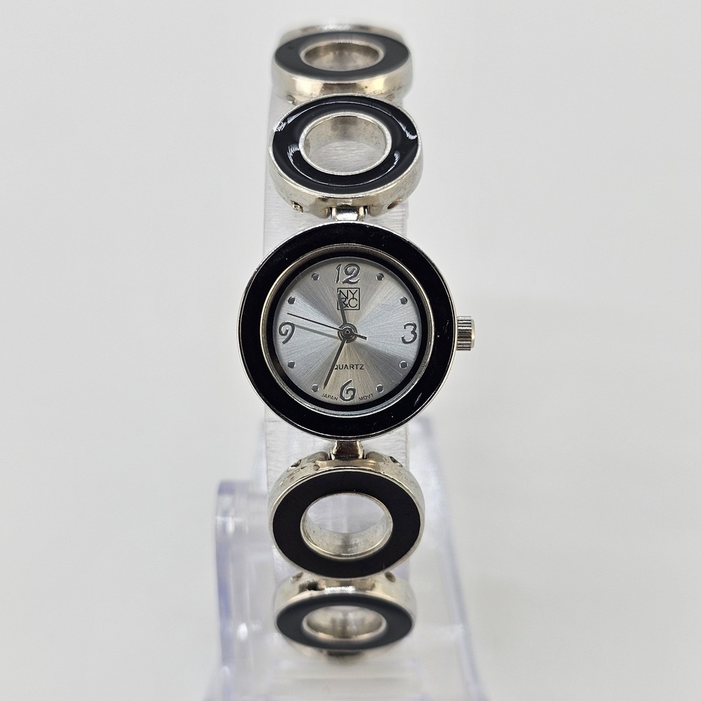 NYC Women's Analog Watch 21MM Gray Dial Gray Black Metal Bands 6.5" NEW Battery